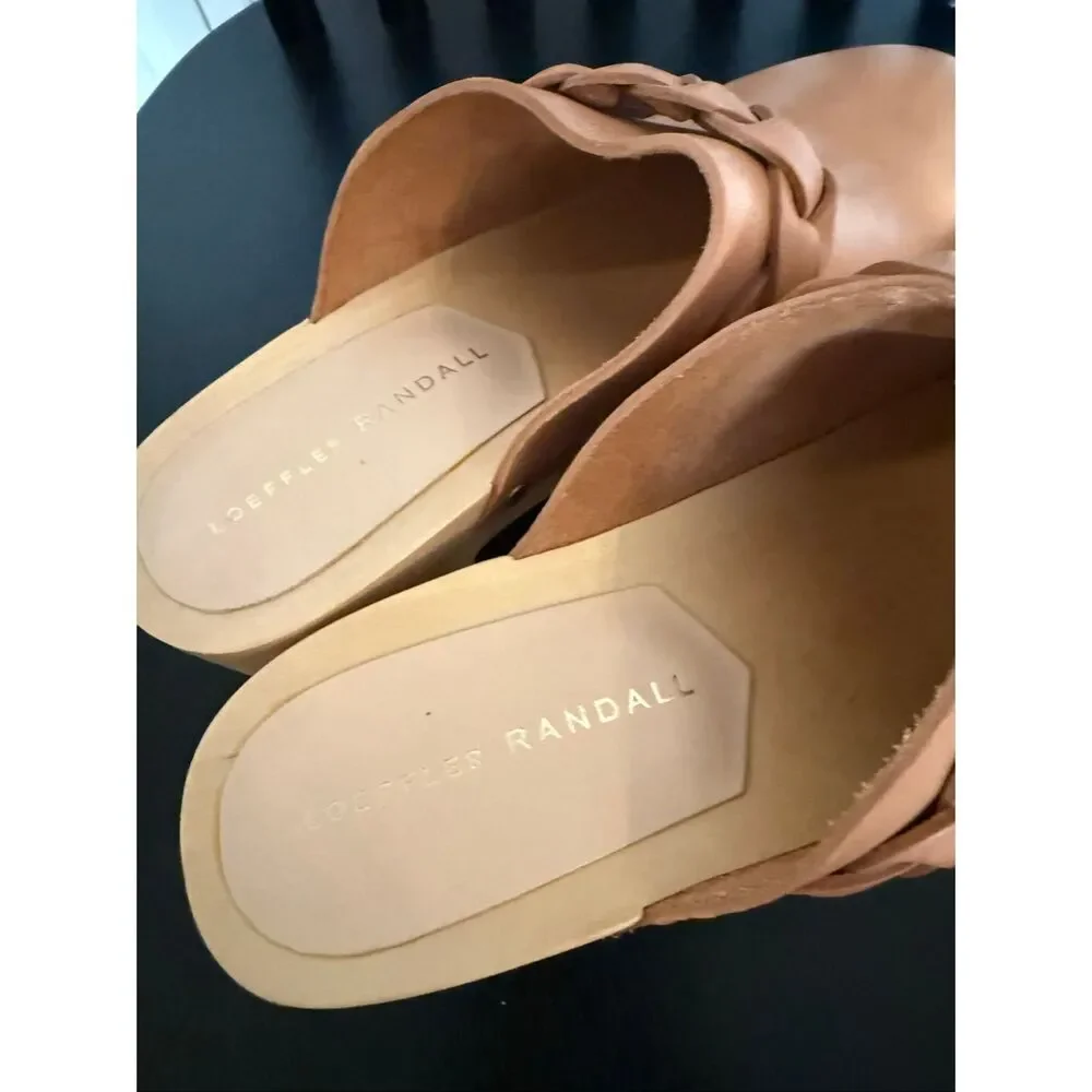 Loeffler Randall Lupa leather tan braided details clogs size 6 honey
